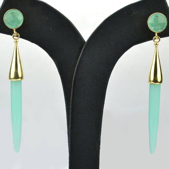 Gold Plated Spike Shape 64x5mm Gemstone Dangle Post Earring Choose Your Style (90007-1) - GemMartUSA