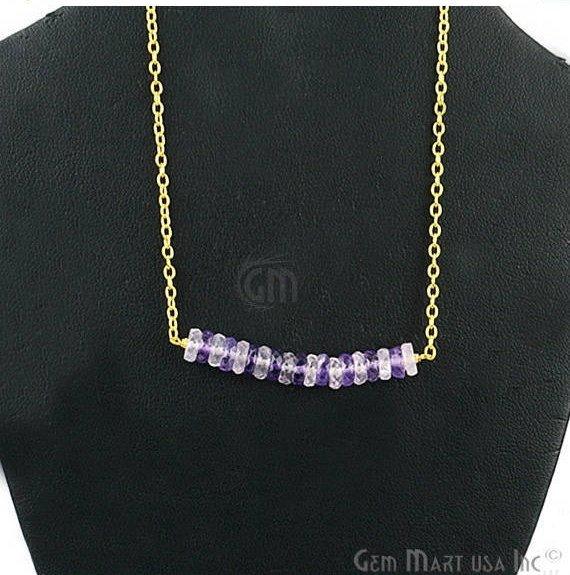 Faceted 42x5mm Gemstone Bead Charm 18 Inch Long Necklace Chain (Pick your Gemstone, Plating) - GemMartUSA