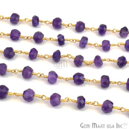 Amethyst Beads Gold Plated Wire Wrapped Rosary Chain (762762559535)