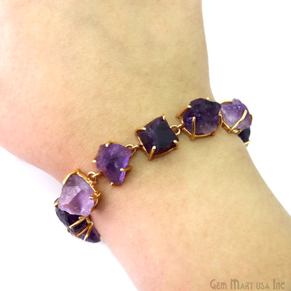 Natural Rough Gemstone In Gold Plated Prong Setting Toggle Clasp Bracelet 7 Inch