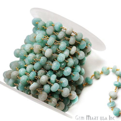 Amazonite Rondelle Beads Gold Plated Rosary Chain (762906050607)