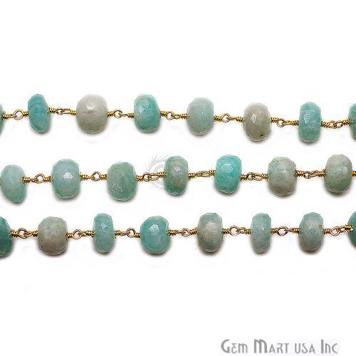 Amazonite Rondelle Beads Gold Plated Rosary Chain (762906050607)