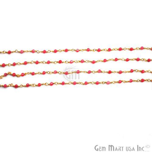 Baby Pink Gold Plated Wire Wrapped Gemstone Beads Rosary Chain (762907754543)