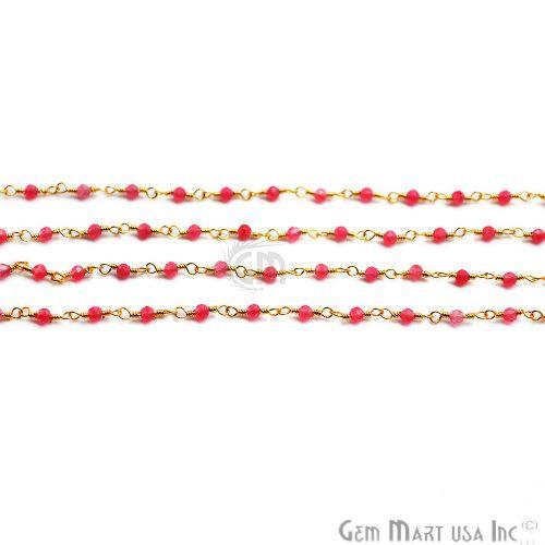 Baby Pink Gold Plated Wire Wrapped Gemstone Beads Rosary Chain (762907754543)
