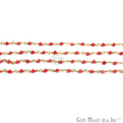 Baby Pink Gold Plated Wire Wrapped Gemstone Beads Rosary Chain (762907754543)