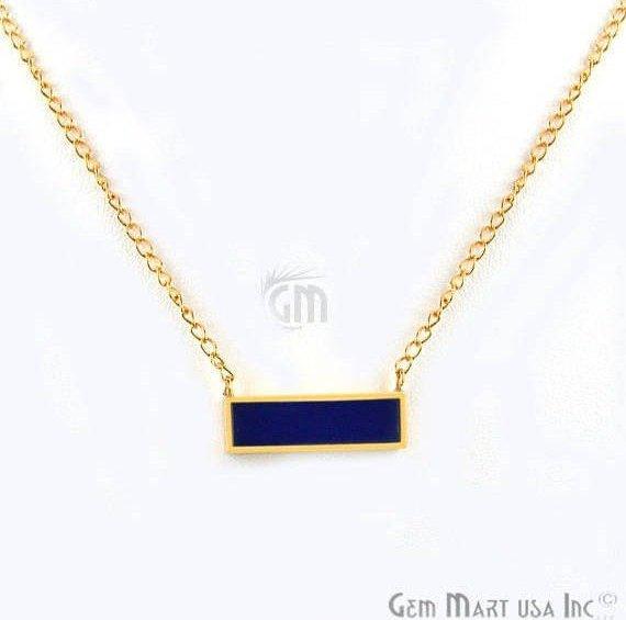 Rectangle Shape Gemstone Gold Plated Bar Pendant 18 Inch Long Necklace Chain (Pick your Gemstone) - GemMartUSA