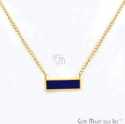 Rectangle Shape Gemstone Gold Plated Bar Pendant 18 Inch Long Necklace Chain (Pick your Gemstone) - GemMartUSA