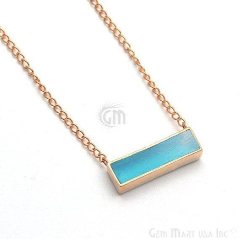 Rectangle Shape Gemstone Gold Plated Bar Pendant 18 Inch Long Necklace Chain (Pick your Gemstone) - GemMartUSA