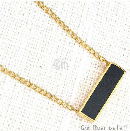 Rectangle Shape Gemstone Gold Plated Bar Pendant 18 Inch Long Necklace Chain (Pick your Gemstone) - GemMartUSA