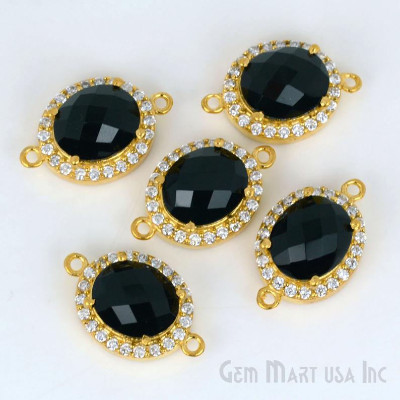 Gemstone 10x12mm Oval Cubic Zirconia Prong Setting Gold Connector (Pick Your Gemstone) - GemMartUSA