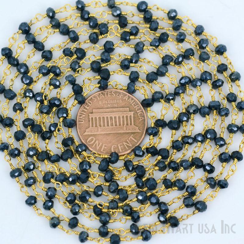 Black Pyrite Gold Plated Beaded Wire Wrapped Rosary Chain (762917126191)