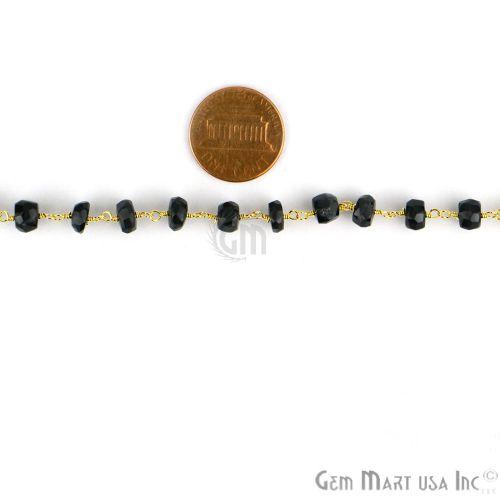 Black Spinel 5-6mm Gold Plated Wire Wrapped Beads Rosary Chain (762927546415)