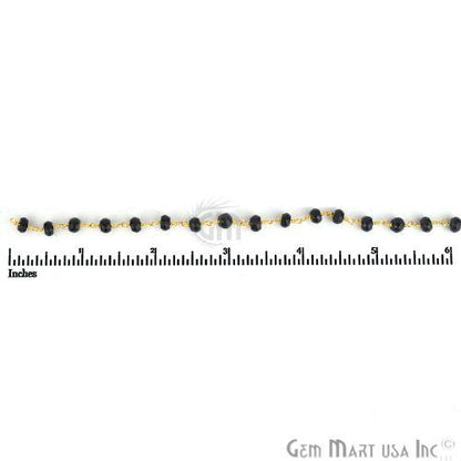 Black Spinel 5-6mm Gold Plated Wire Wrapped Beads Rosary Chain (762927546415)