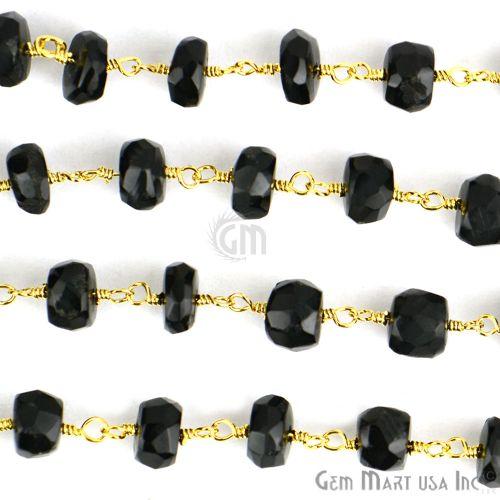 Black Spinel 5-6mm Gold Plated Wire Wrapped Beads Rosary Chain (762927546415)
