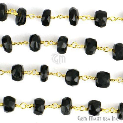Black Spinel 5-6mm Gold Plated Wire Wrapped Beads Rosary Chain (762927546415)