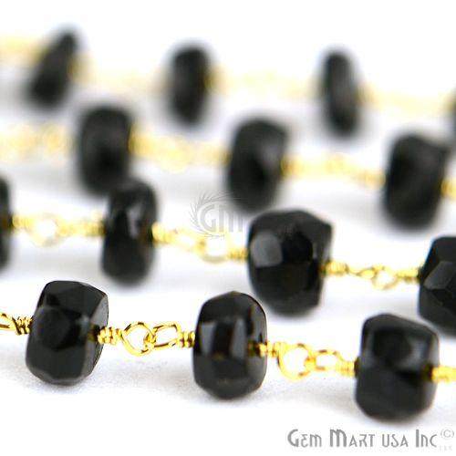 Black Spinel 5-6mm Gold Plated Wire Wrapped Beads Rosary Chain (762927546415)