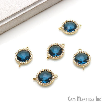 Round 10mm Gold Prong Setting Cubic Zircon Pave Connectors (Pick Stone) - GemMartUSA