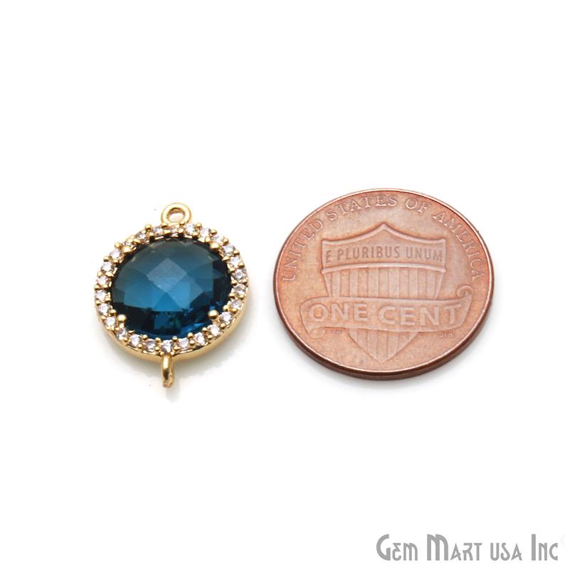 Round 10mm Gold Prong Setting Cubic Zircon Pave Connectors (Pick Stone) - GemMartUSA