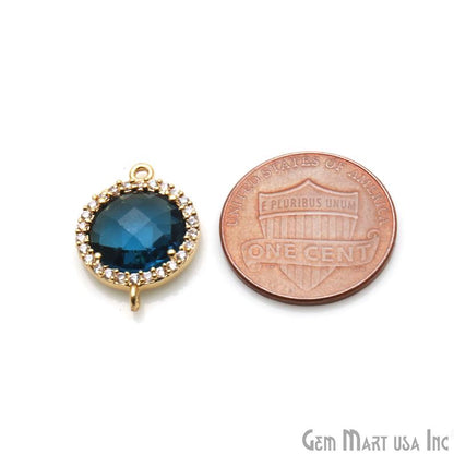 Round 10mm Gold Prong Setting Cubic Zircon Pave Connectors (Pick Stone) - GemMartUSA