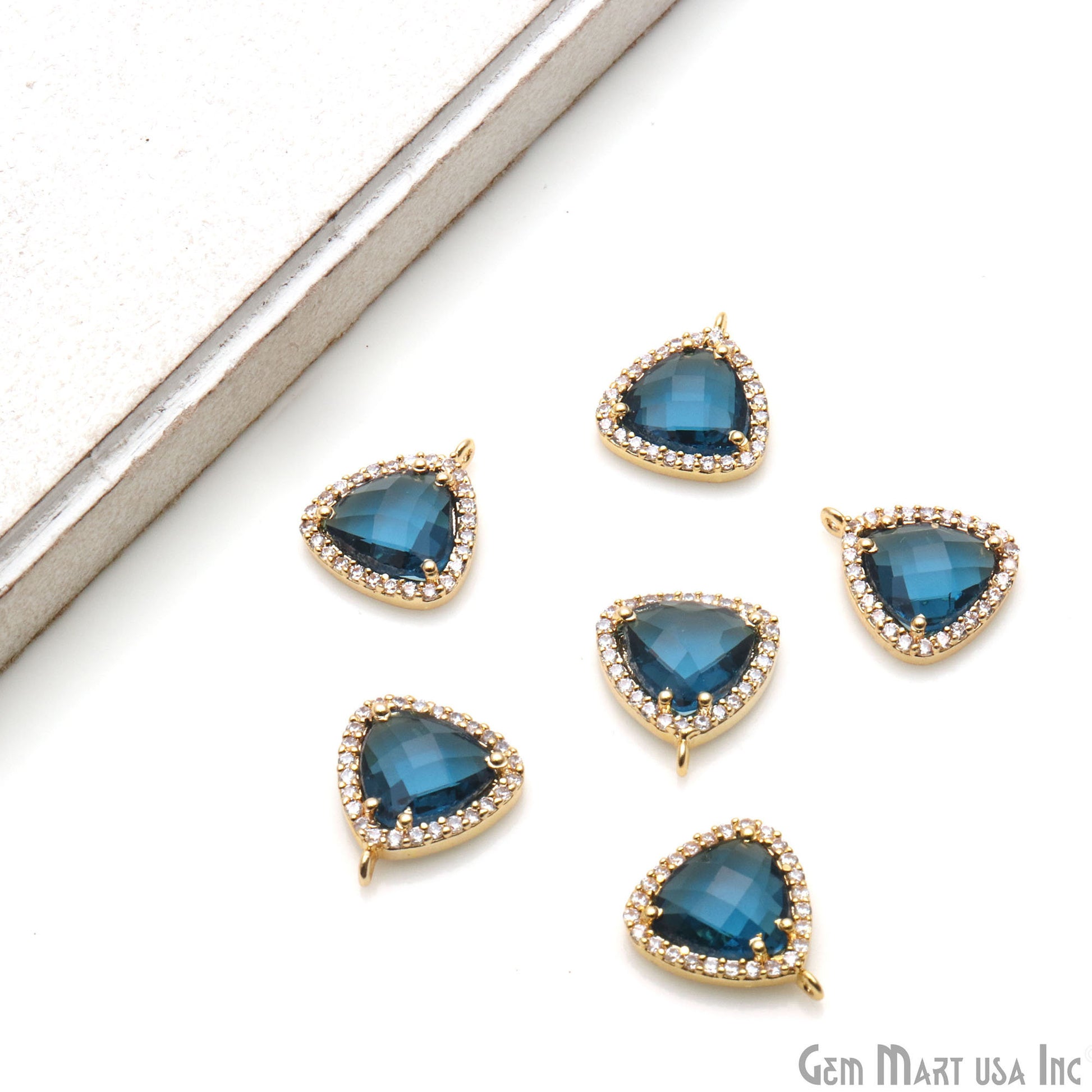 Trillion 10mm Gold Prong Setting Cubic Zircon Pave Connectors (Pick Stone) - GemMartUSA