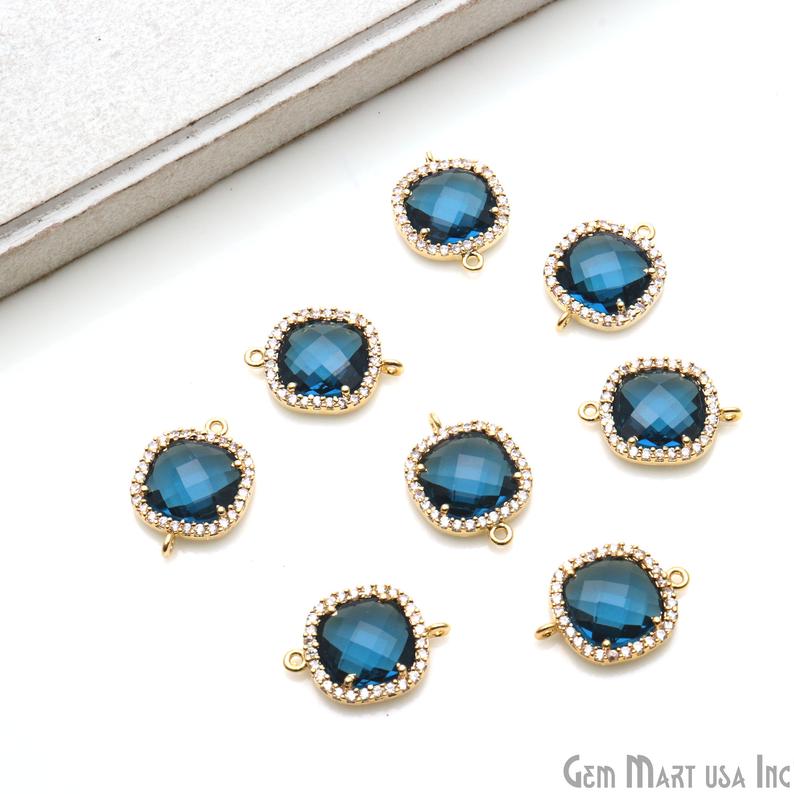 Cushion 10mm Gold Prong Setting Cubic Zircon Pave Connectors (Pick Stone) - GemMartUSA