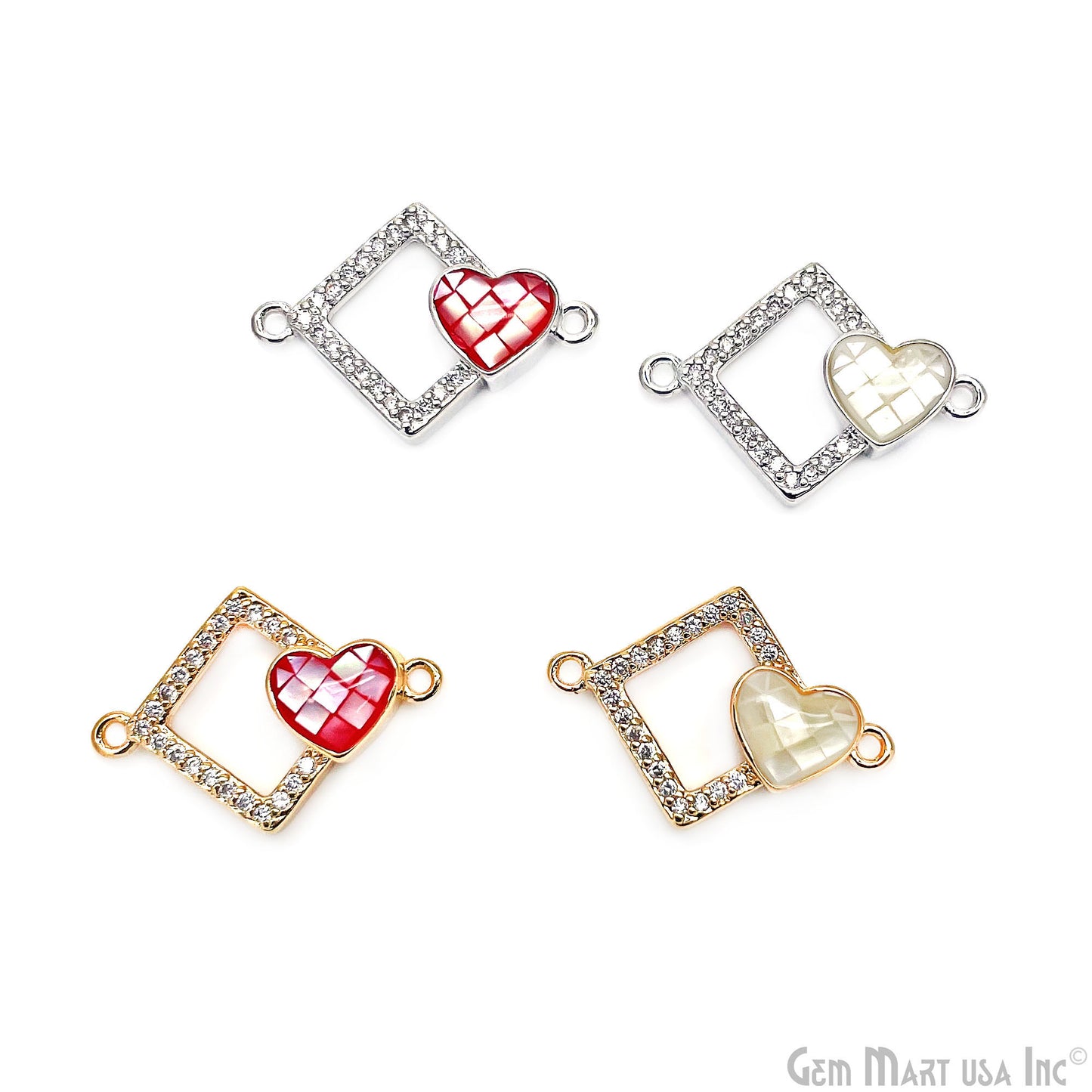 Square With Heart Charm Pendant 20x14mm Double Bail Bracelet Charm