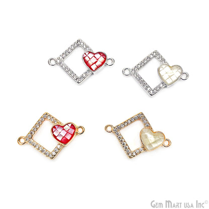 Square With Heart Charm Pendant 20x14mm Double Bail Bracelet Charm