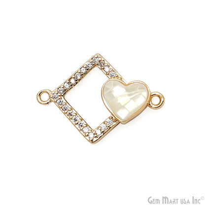 Square With Heart Charm Pendant 20x14mm Double Bail Bracelet Charm