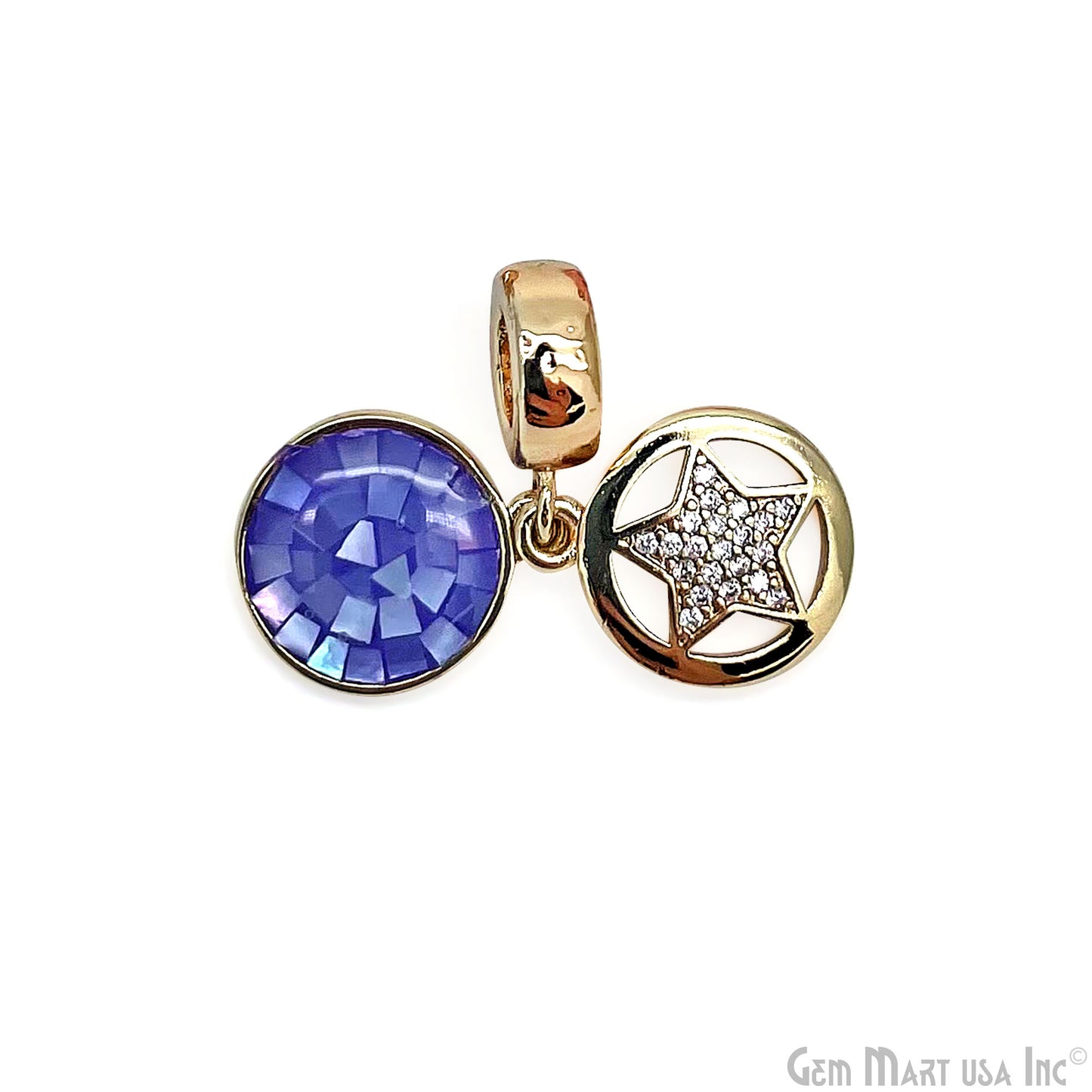 Round CZ Star Gold Plated 10mm Single Bail Connector