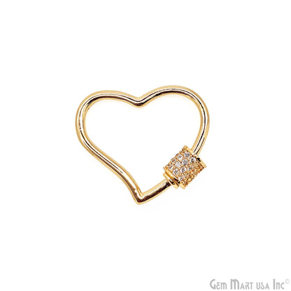 Micro Pave Heart Carabiner Clasp With Heart Charm Screw Clasp