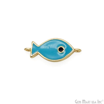 Fish Charm Blue Shell  Double Bail Connector Pendant