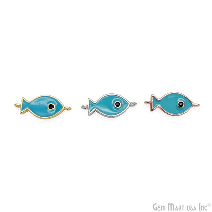 Fish Charm Blue Shell  Double Bail Connector Pendant