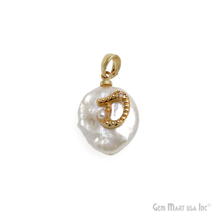 Alphabets Organic Freshwater Pearl Gold Plated Single Bail Pendant, Letter Charms, Personalized Necklace