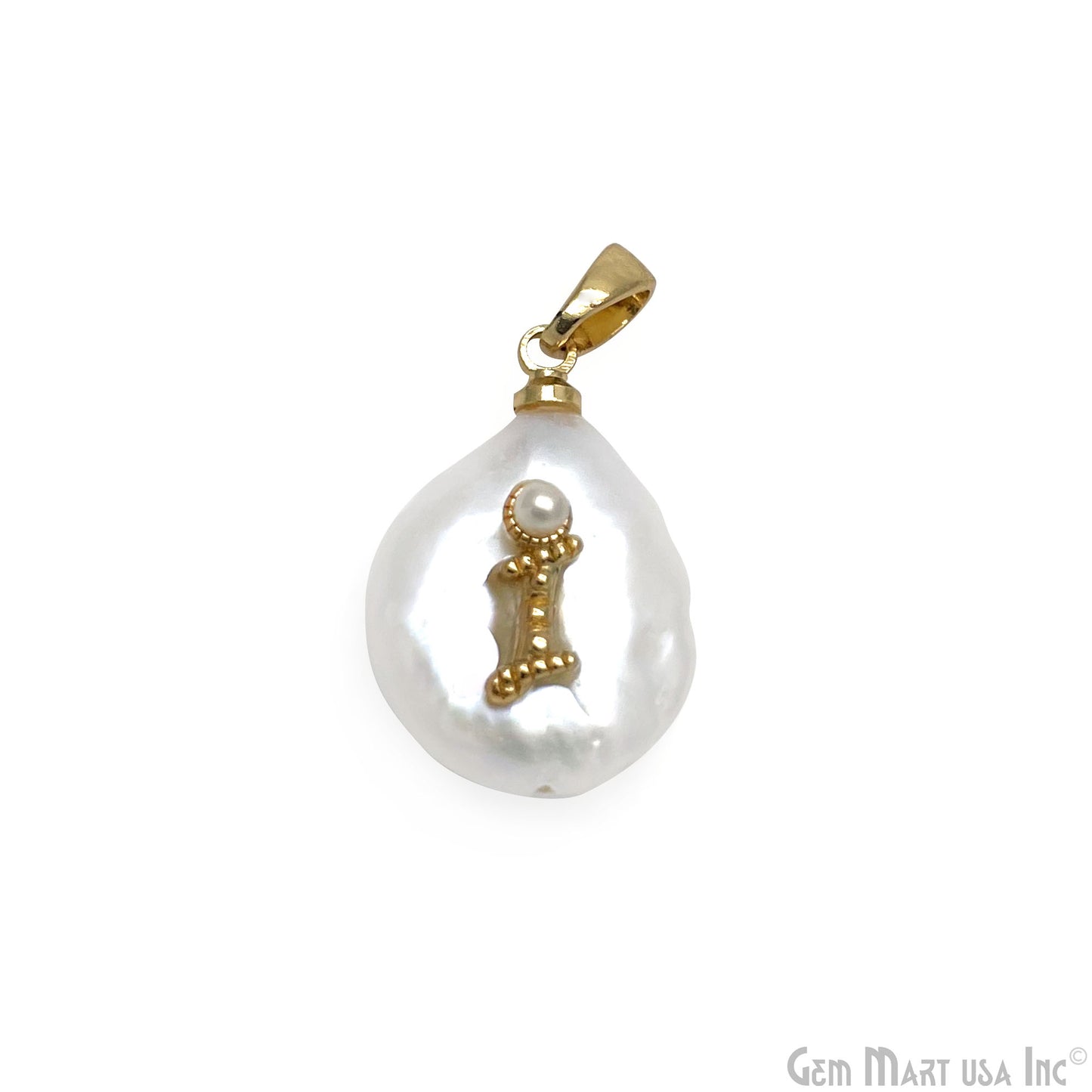 Alphabets Organic Freshwater Pearl Gold Plated Single Bail Pendant, Letter Charms, Personalized Necklace