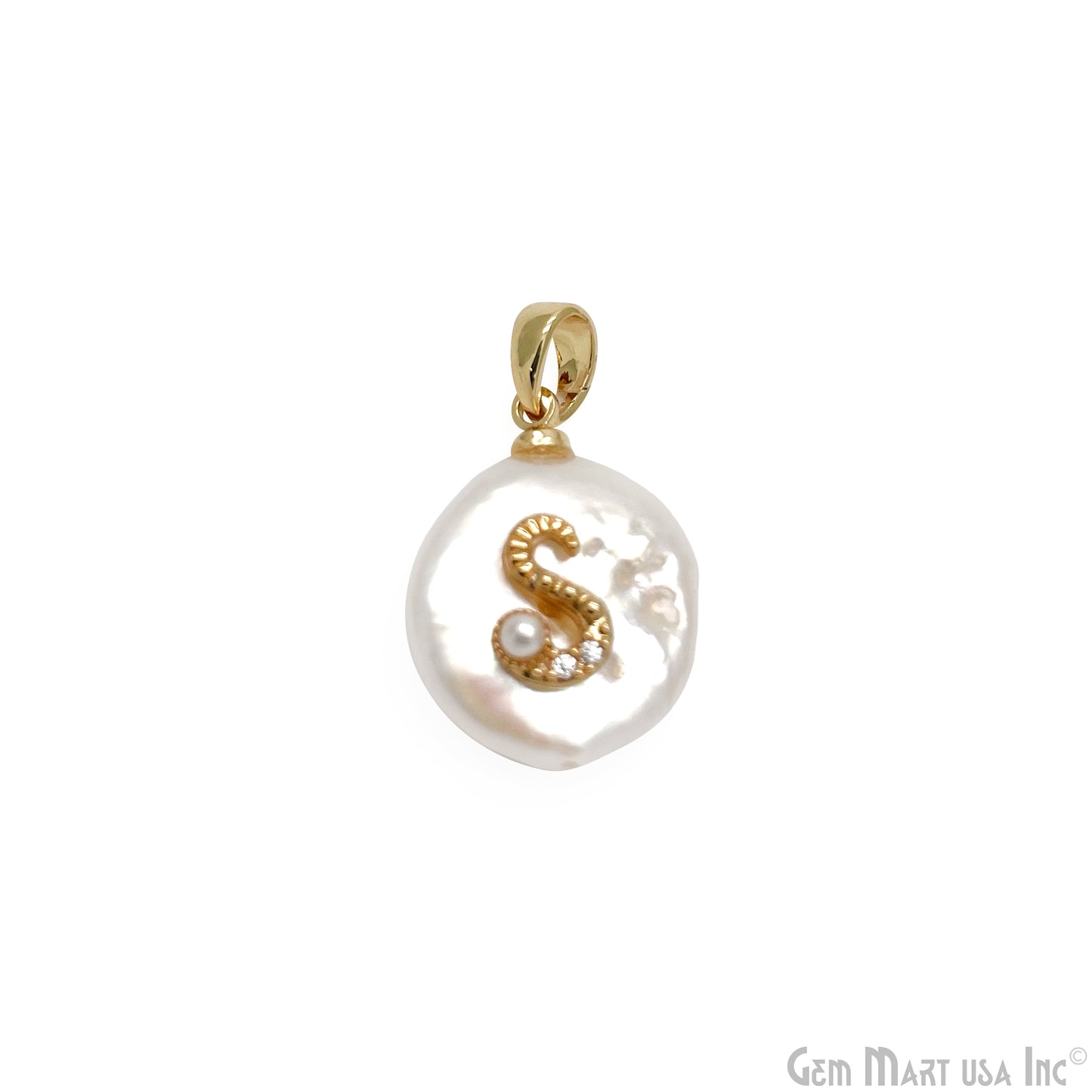 Alphabets Organic Freshwater Pearl Gold Plated Single Bail Pendant, Letter Charms, Personalized Necklace