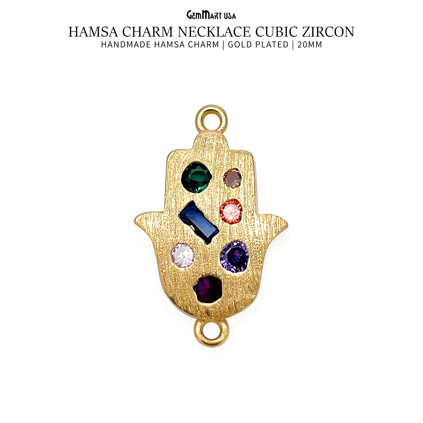 Hamsa Charm Necklace Cubic Zircon 20mm Double Bail Pendant