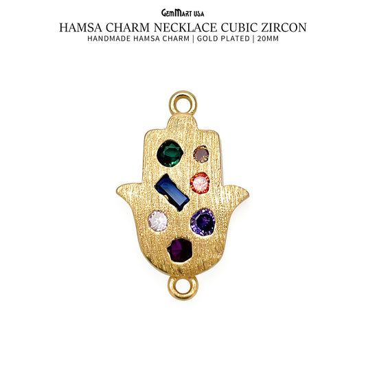 Hamsa Charm Necklace Cubic Zircon 20mm Double Bail Pendant