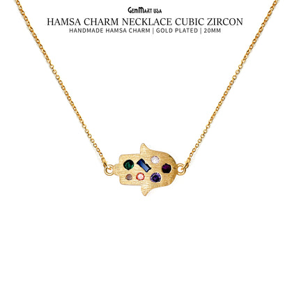 Hamsa Charm Necklace Cubic Zircon 20mm Double Bail Pendant