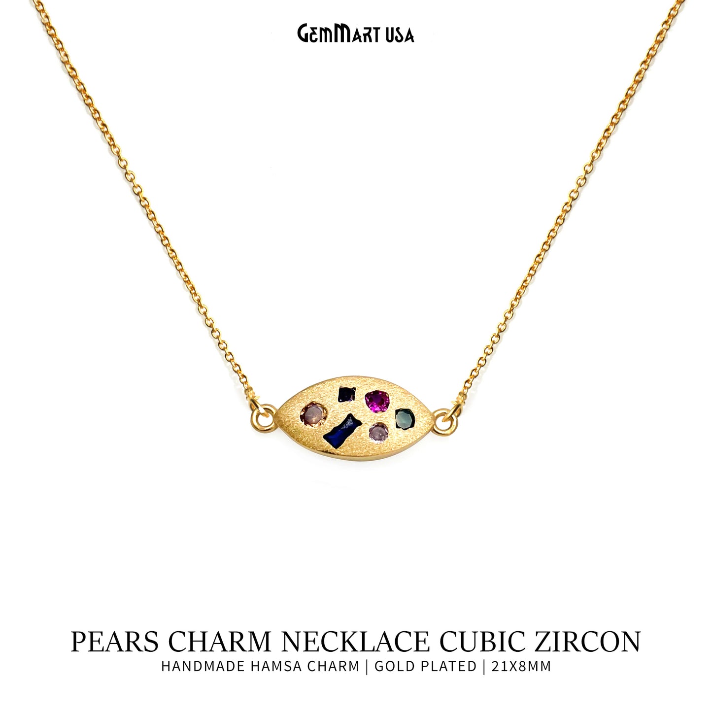 Pears Charm Necklace Cubic Zircon 21x8mm Double Bail Pendant