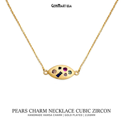 Pears Charm Necklace Cubic Zircon 21x8mm Double Bail Pendant