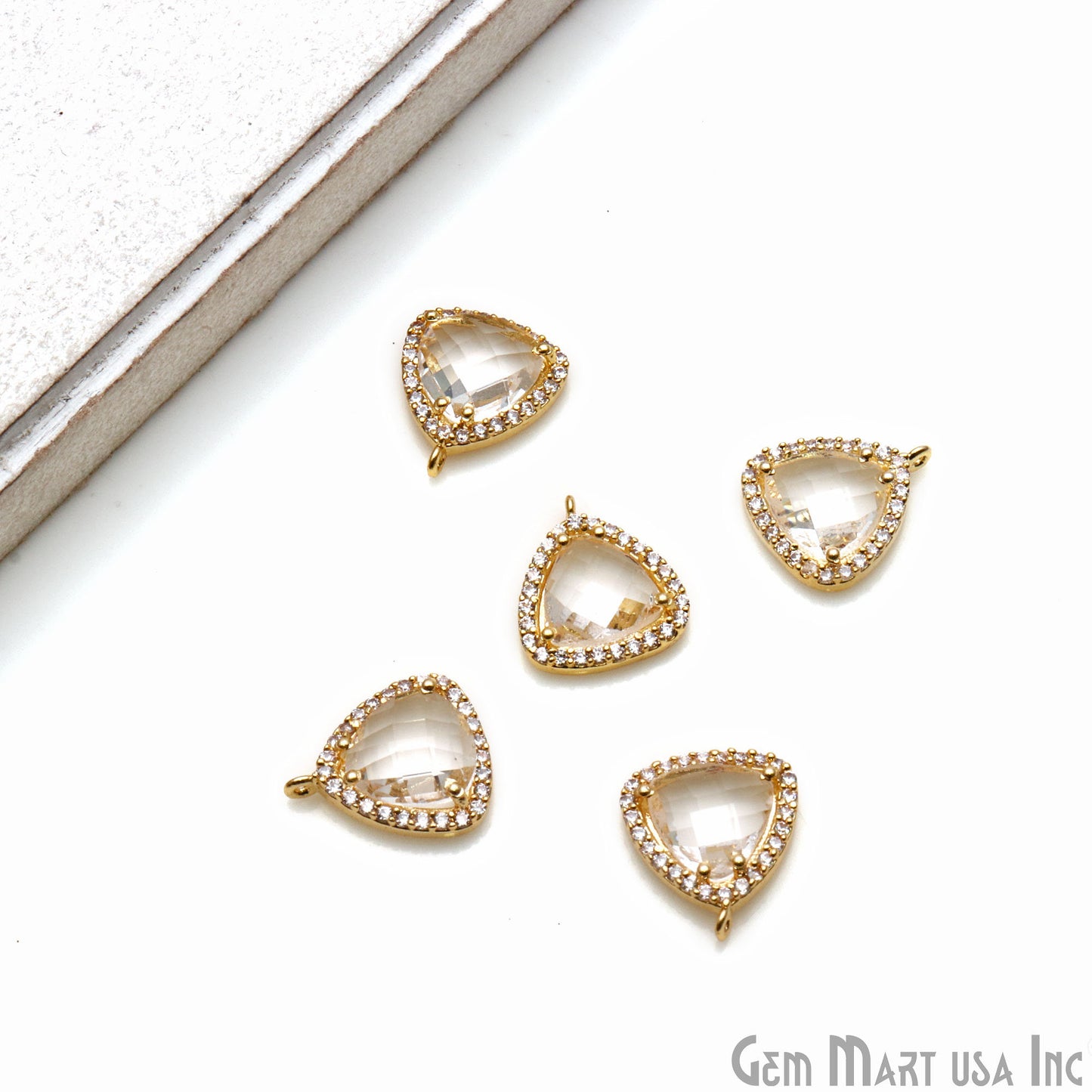 Trillion 10mm Gold Prong Setting Cubic Zircon Pave Connectors (Pick Stone) - GemMartUSA