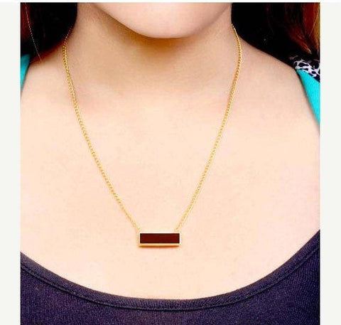 Rectangle Shape Gemstone Gold Plated Bar Pendant 18 Inch Long Necklace Chain (Pick your Gemstone) - GemMartUSA