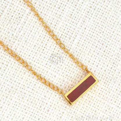 Gemstone Bar Gold Pendant Necklace (Pick your Gemstone) - GemMartUSA