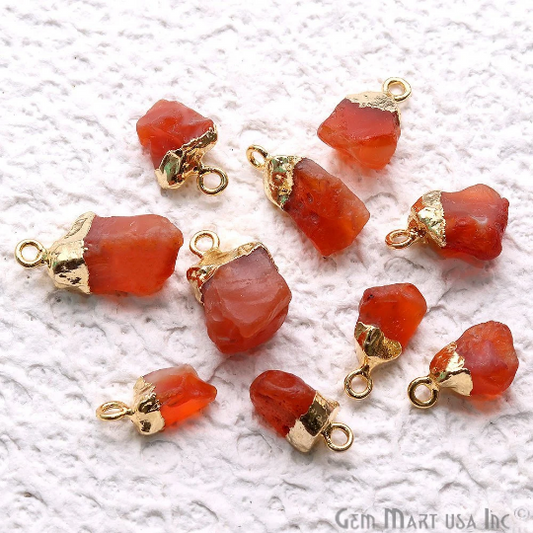 Rough Carnelian Gemstone 17x11mm Organic Gold Edged Single Bail Connector