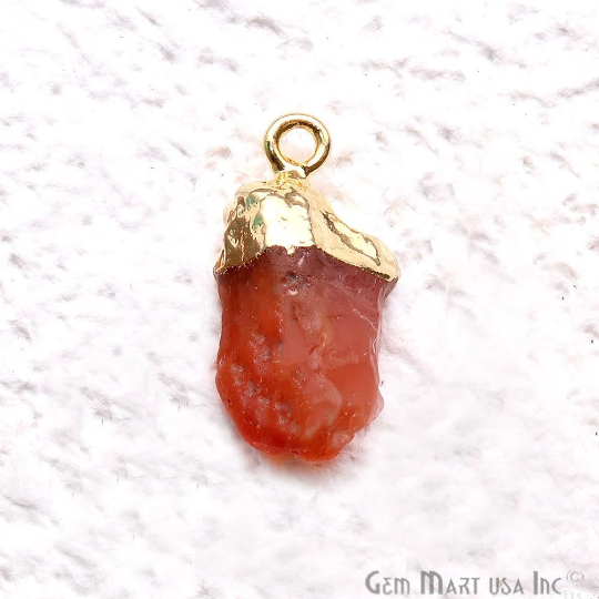 Rough Carnelian Gemstone 17x11mm Organic Gold Edged Single Bail Connector