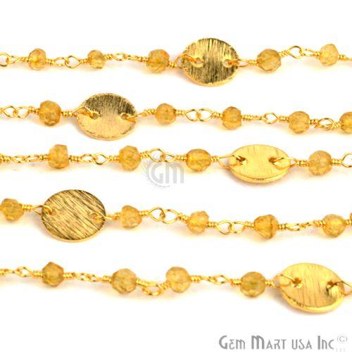 Citrine Beads With Round Finding Gold Wire Wrapped Fancy Rosary Chain