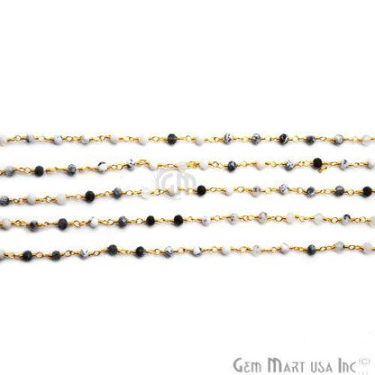 Dendrite Opal Gold Plated Wire Wrapped Beads Rosary Chain (763656241199)