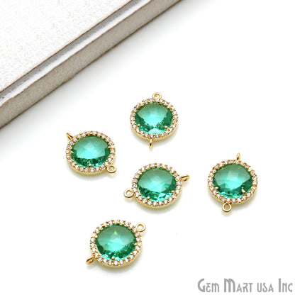 Round 10mm Gold Prong Setting Cubic Zircon Pave Connectors (Pick Stone) - GemMartUSA