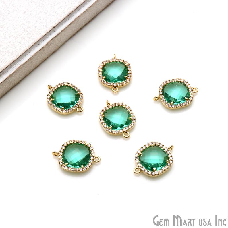 Cushion 10mm Gold Prong Setting Cubic Zircon Pave Connectors (Pick Stone) - GemMartUSA