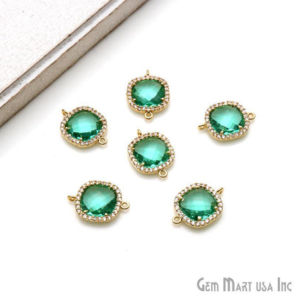Cushion 10mm Gold Prong Setting Cubic Zircon Pave Connectors (Pick Stone) - GemMartUSA